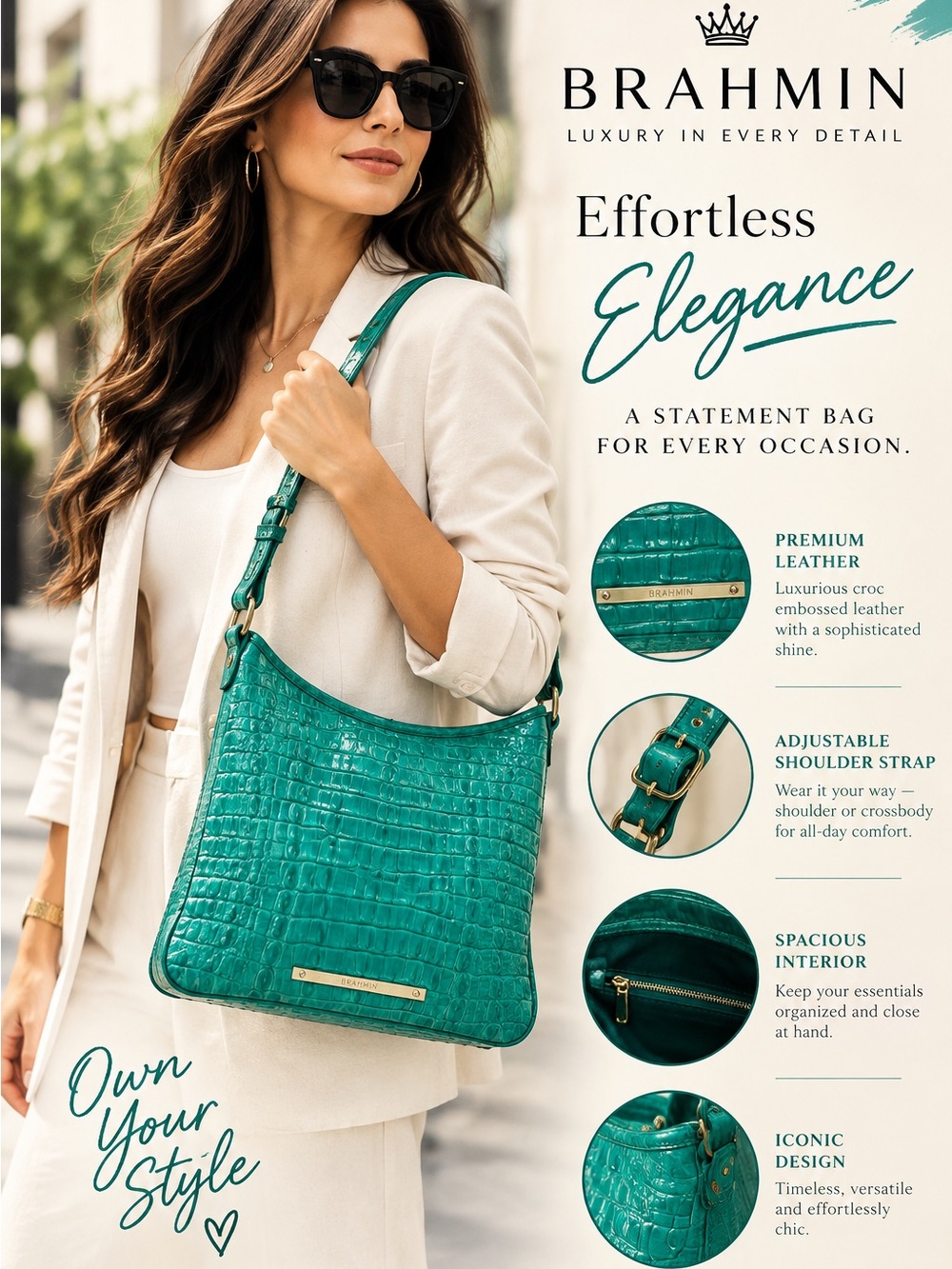 Brahmin croc Teal Croc-Embossed Crossbody Shoulder Bag - Women